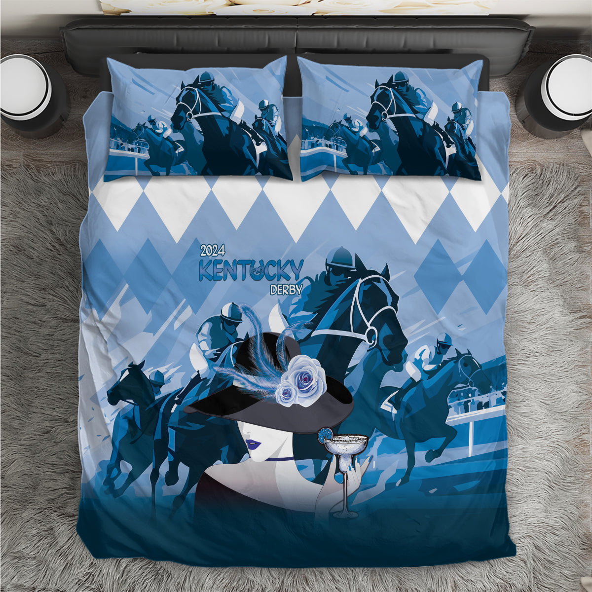 2024 Kentucky Horse Racing Bedding Set Derby Mint Julep Girl - Blue Pastel