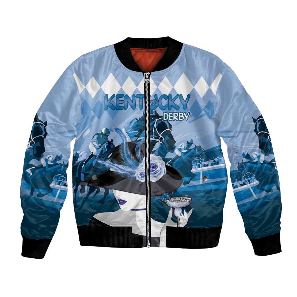 Kentucky Horse Racing Bomber Jacket Derby Mint Julep Girl - Blue Pastel LT14