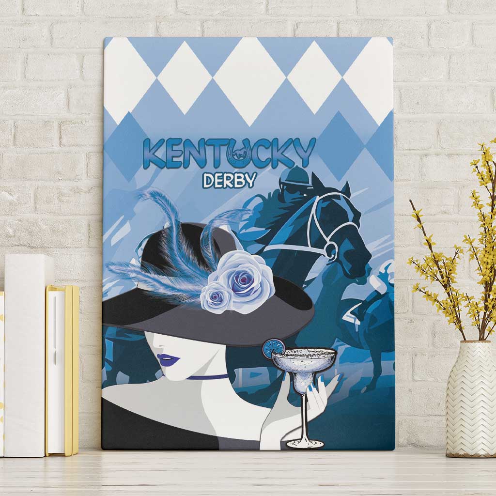 Kentucky Horse Racing Canvas Wall Art Derby Mint Julep Girl - Blue Pastel LT14