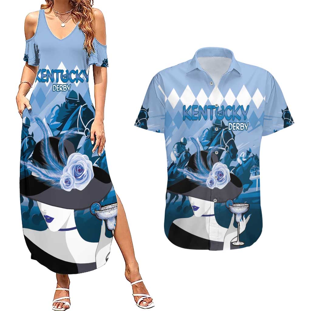 Kentucky Horse Racing Couples Matching Summer Maxi Dress and Hawaiian Shirt Derby Mint Julep Girl - Blue Pastel LT14