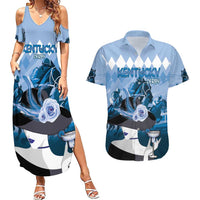 Kentucky Horse Racing Couples Matching Summer Maxi Dress and Hawaiian Shirt Derby Mint Julep Girl - Blue Pastel LT14