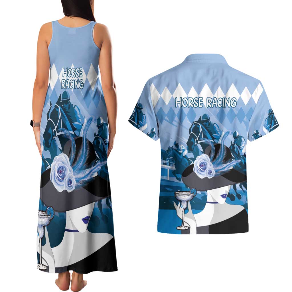 Kentucky Horse Racing Couples Matching Tank Maxi Dress and Hawaiian Shirt Derby Mint Julep Girl - Blue Pastel LT14