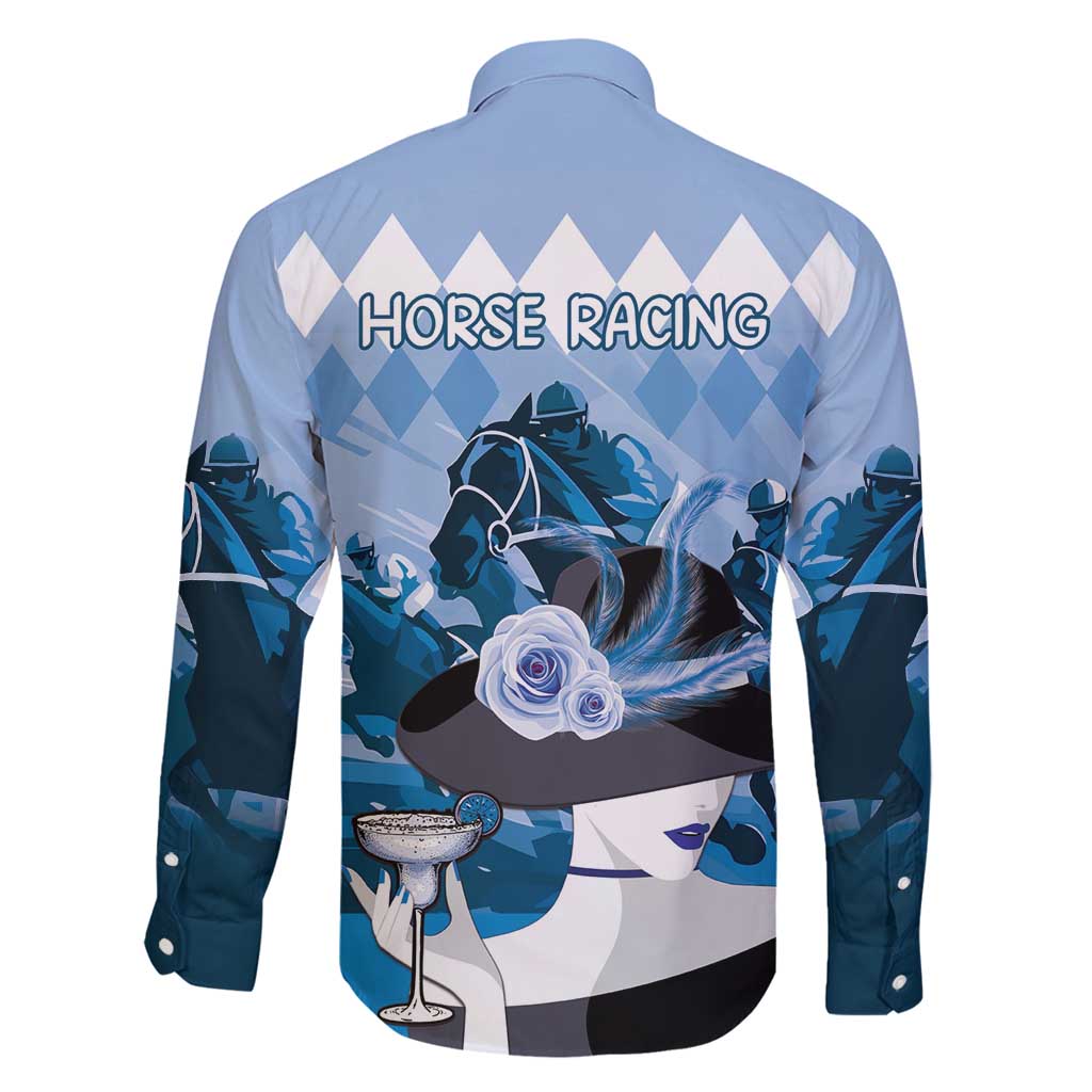 Kentucky Horse Racing Family Matching Long Sleeve Bodycon Dress and Hawaiian Shirt Derby Mint Julep Girl - Blue Pastel LT14