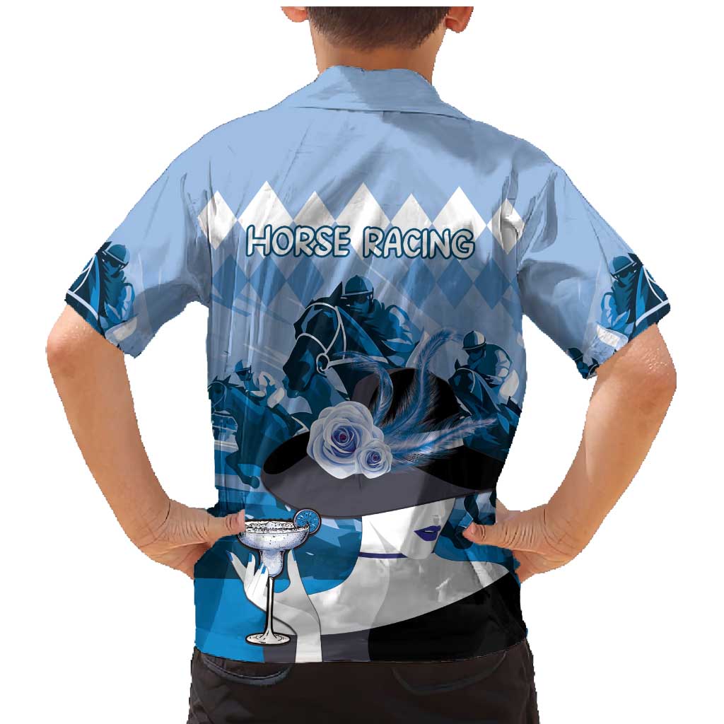 Kentucky Horse Racing Family Matching Mermaid Dress and Hawaiian Shirt Derby Mint Julep Girl - Blue Pastel LT14