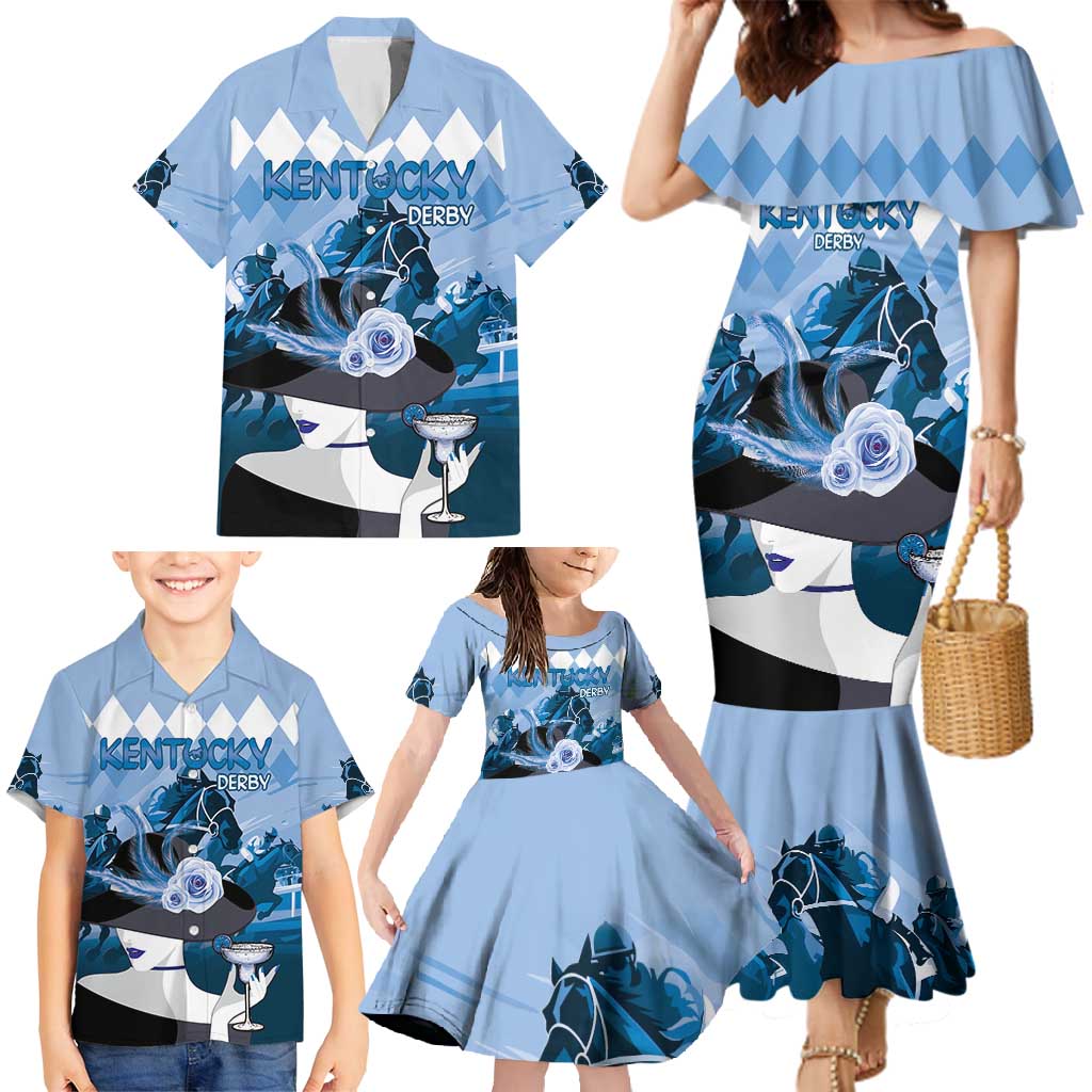 Kentucky Horse Racing Family Matching Mermaid Dress and Hawaiian Shirt Derby Mint Julep Girl - Blue Pastel LT14