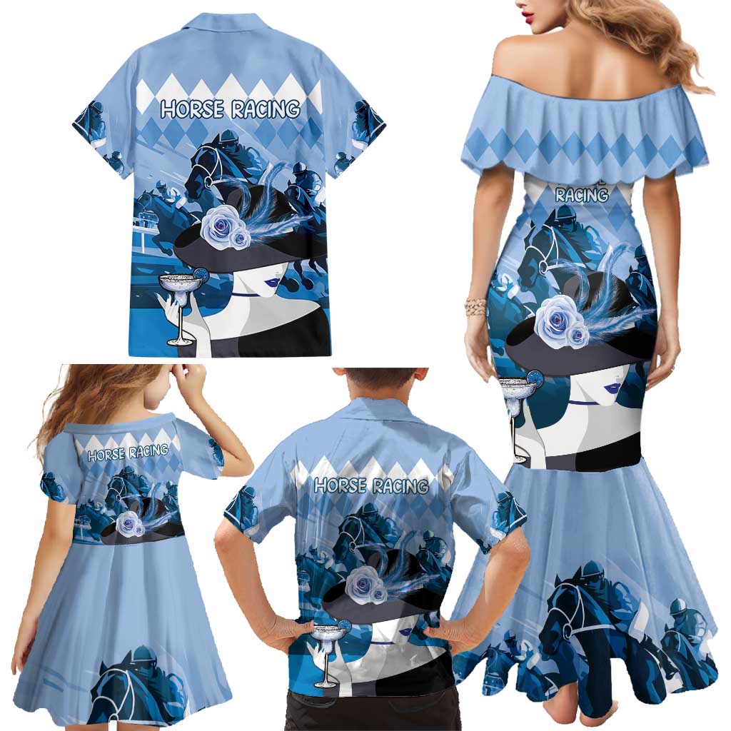 Kentucky Horse Racing Family Matching Mermaid Dress and Hawaiian Shirt Derby Mint Julep Girl - Blue Pastel LT14