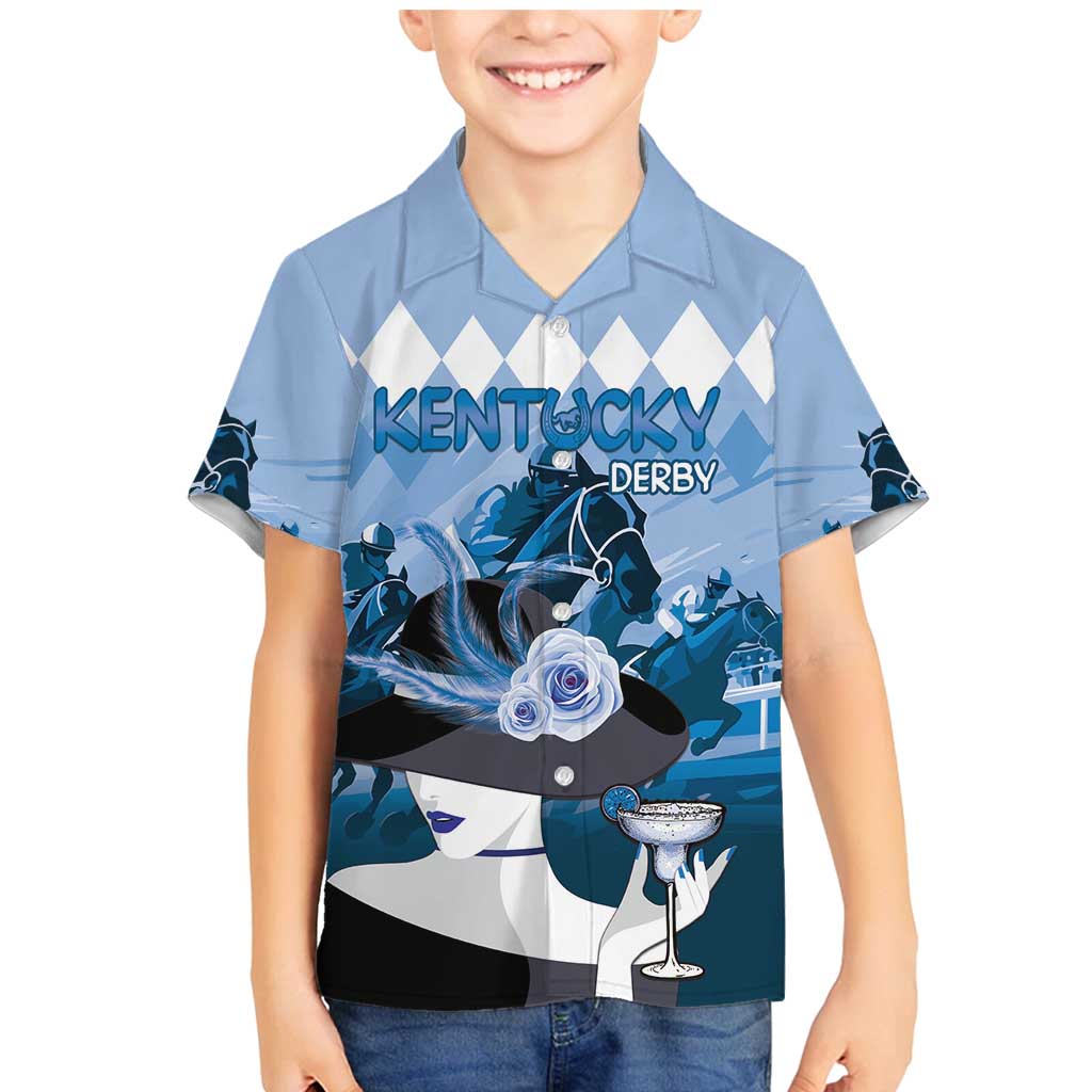 Kentucky Horse Racing Family Matching Mermaid Dress and Hawaiian Shirt Derby Mint Julep Girl - Blue Pastel LT14