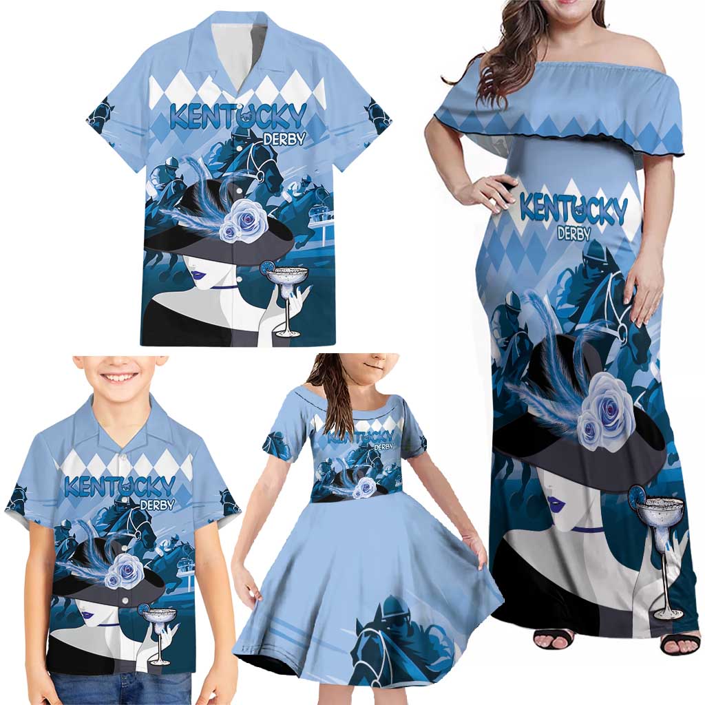 Kentucky Horse Racing Family Matching Off Shoulder Maxi Dress and Hawaiian Shirt Derby Mint Julep Girl - Blue Pastel LT14