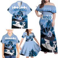 Kentucky Horse Racing Family Matching Off Shoulder Maxi Dress and Hawaiian Shirt Derby Mint Julep Girl - Blue Pastel LT14