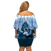 Kentucky Horse Racing Family Matching Off Shoulder Short Dress and Hawaiian Shirt Derby Mint Julep Girl - Blue Pastel LT14