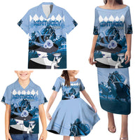 Kentucky Horse Racing Family Matching Puletasi and Hawaiian Shirt Derby Mint Julep Girl - Blue Pastel LT14