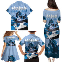 Kentucky Horse Racing Family Matching Puletasi and Hawaiian Shirt Derby Mint Julep Girl - Blue Pastel LT14