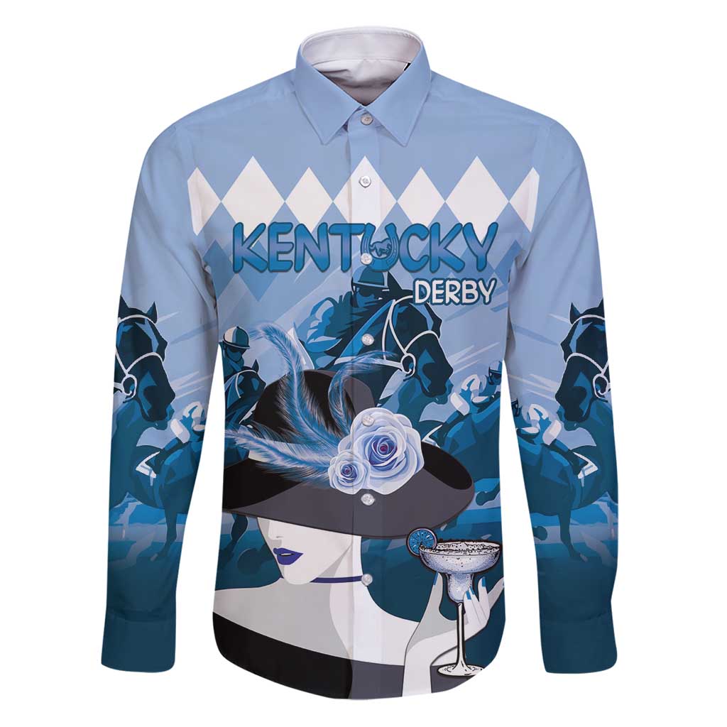 Kentucky Horse Racing Family Matching Puletasi and Hawaiian Shirt Derby Mint Julep Girl - Blue Pastel LT14