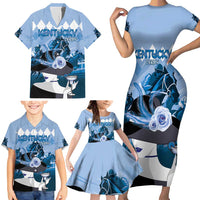 Kentucky Horse Racing Family Matching Short Sleeve Bodycon Dress and Hawaiian Shirt Derby Mint Julep Girl - Blue Pastel LT14