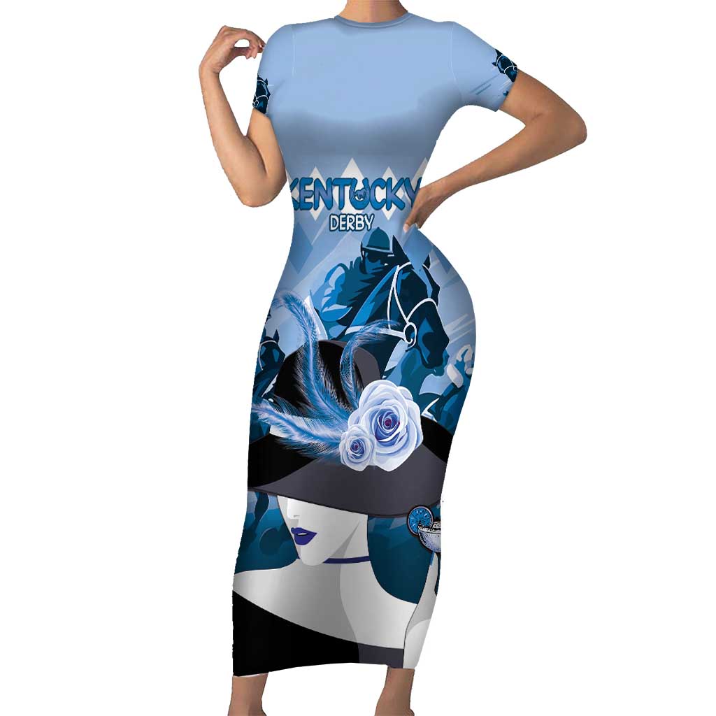 Kentucky Horse Racing Family Matching Short Sleeve Bodycon Dress and Hawaiian Shirt Derby Mint Julep Girl - Blue Pastel LT14