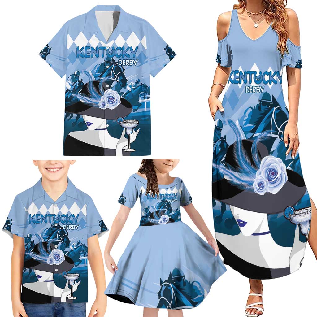 Kentucky Horse Racing Family Matching Summer Maxi Dress and Hawaiian Shirt Derby Mint Julep Girl - Blue Pastel LT14