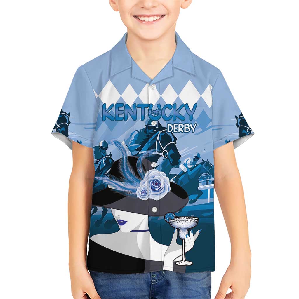 Kentucky Horse Racing Kid Hawaiian Shirt Derby Mint Julep Girl - Blue Pastel LT14