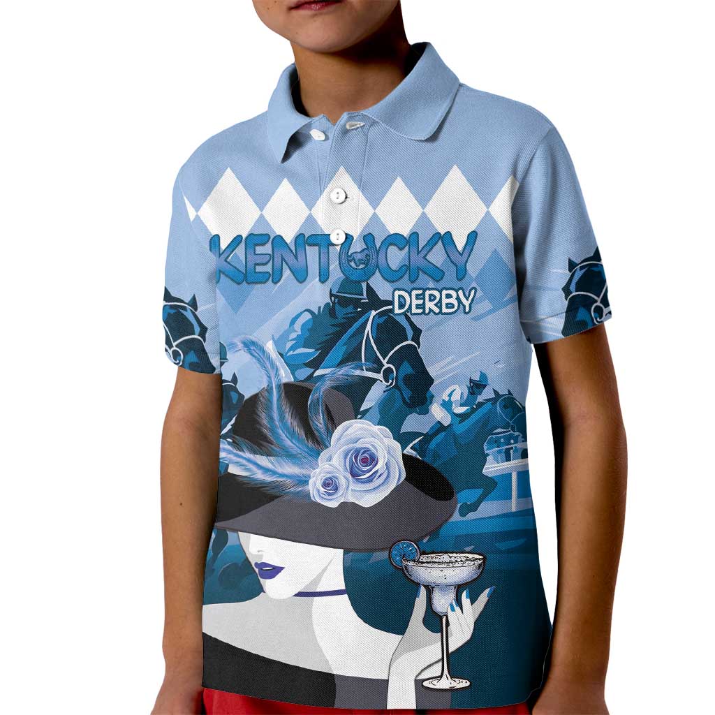 Kentucky Horse Racing Kid Polo Shirt Derby Mint Julep Girl - Blue Pastel LT14