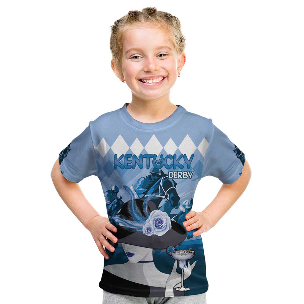 Kentucky Horse Racing Kid T Shirt Derby Mint Julep Girl - Blue Pastel LT14