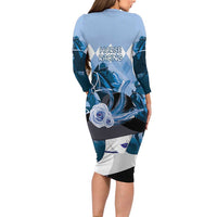 Kentucky Horse Racing Long Sleeve Bodycon Dress Derby Mint Julep Girl - Blue Pastel LT14