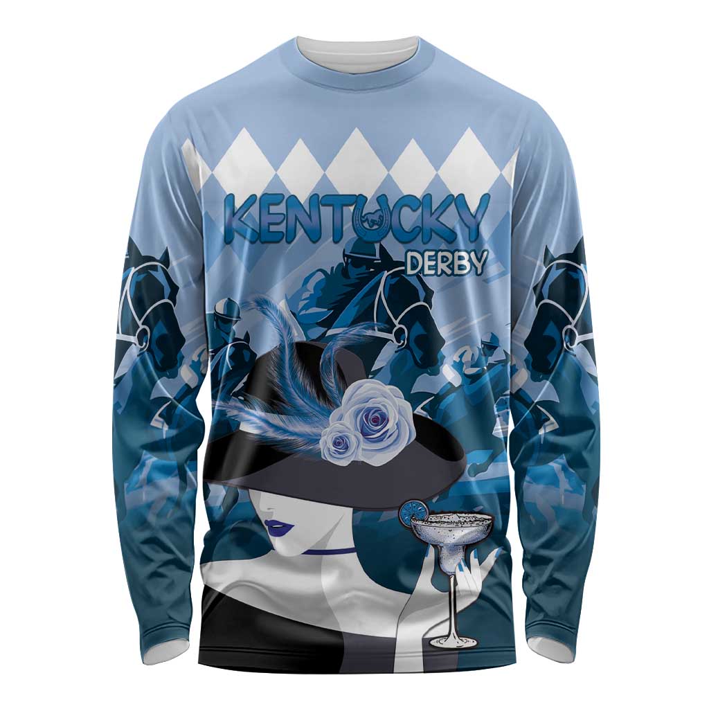 Kentucky Horse Racing Long Sleeve Shirt Derby Mint Julep Girl - Blue Pastel LT14