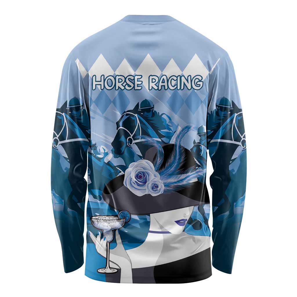Kentucky Horse Racing Long Sleeve Shirt Derby Mint Julep Girl - Blue Pastel LT14