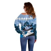 Kentucky Horse Racing Off Shoulder Sweater Derby Mint Julep Girl - Blue Pastel LT14