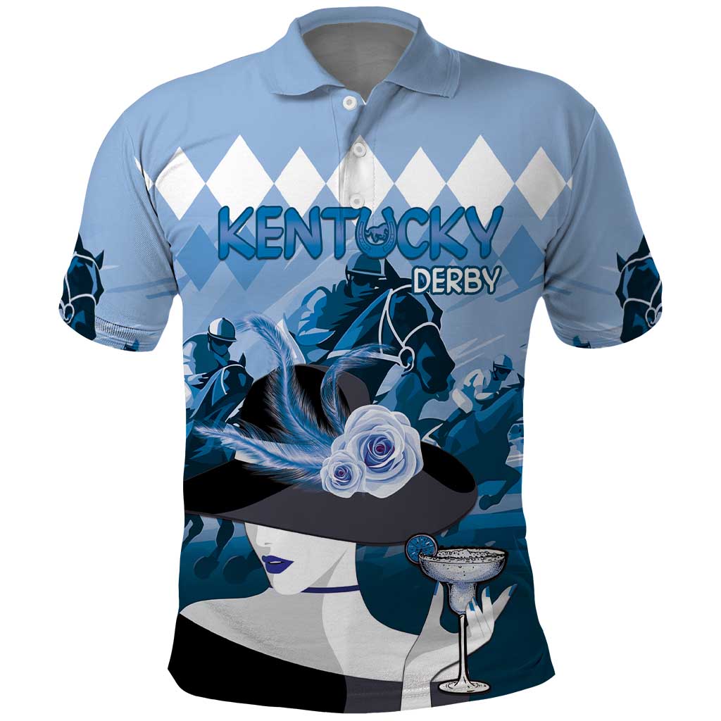 Kentucky Horse Racing Polo Shirt Derby Mint Julep Girl - Blue Pastel LT14