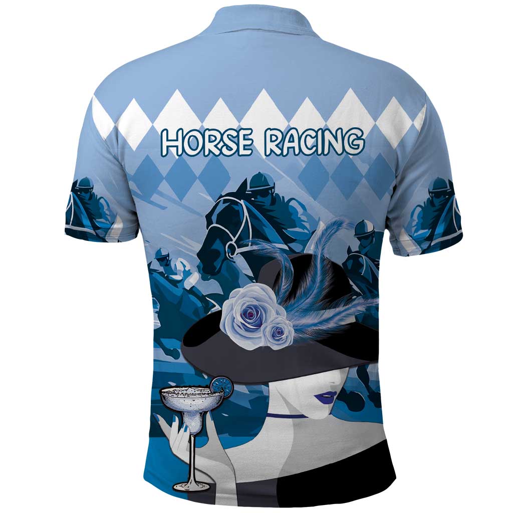 Kentucky Horse Racing Polo Shirt Derby Mint Julep Girl - Blue Pastel LT14