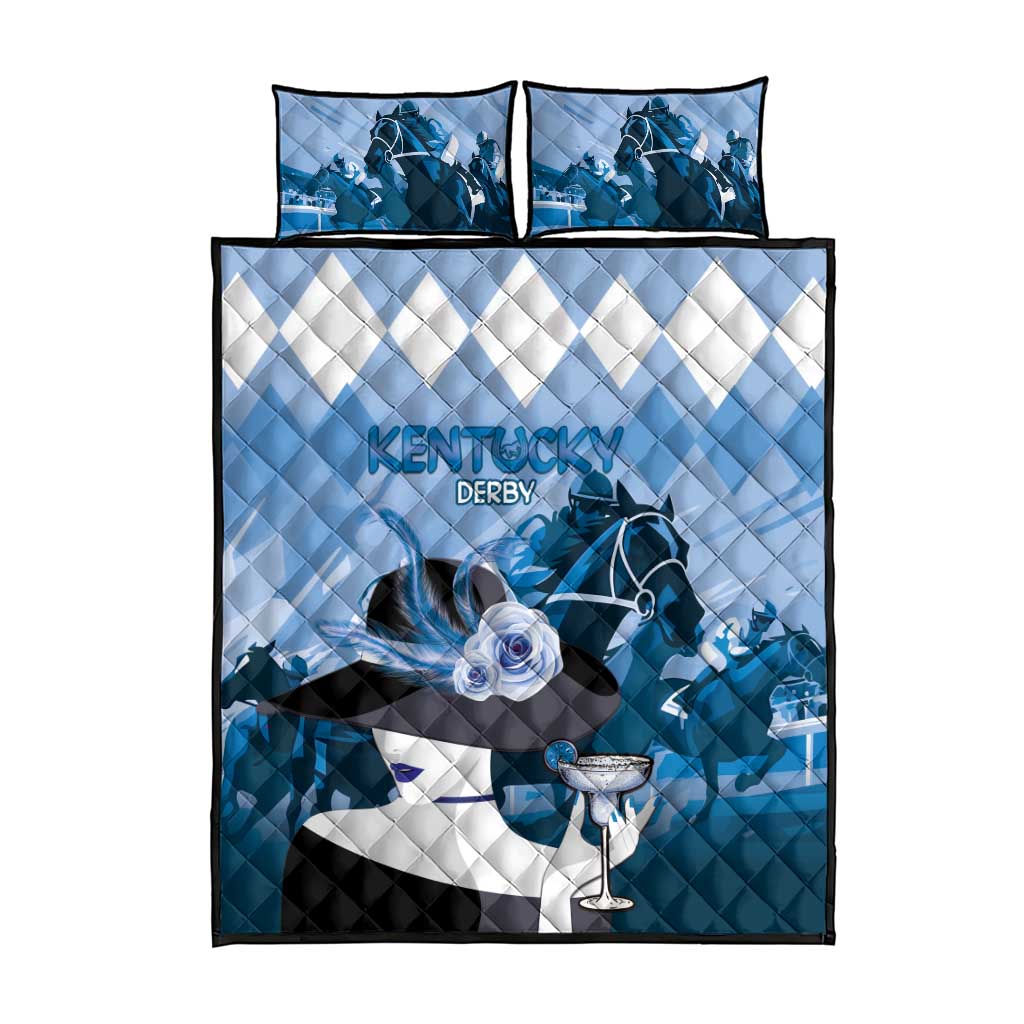 Kentucky Horse Racing Quilt Bed Set Derby Mint Julep Girl - Blue Pastel LT14