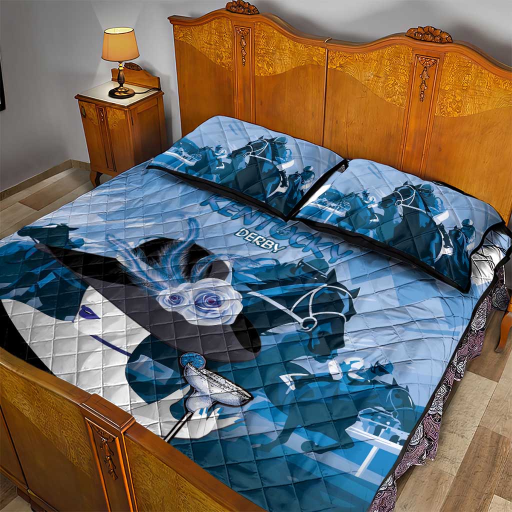 Kentucky Horse Racing Quilt Bed Set Derby Mint Julep Girl - Blue Pastel LT14