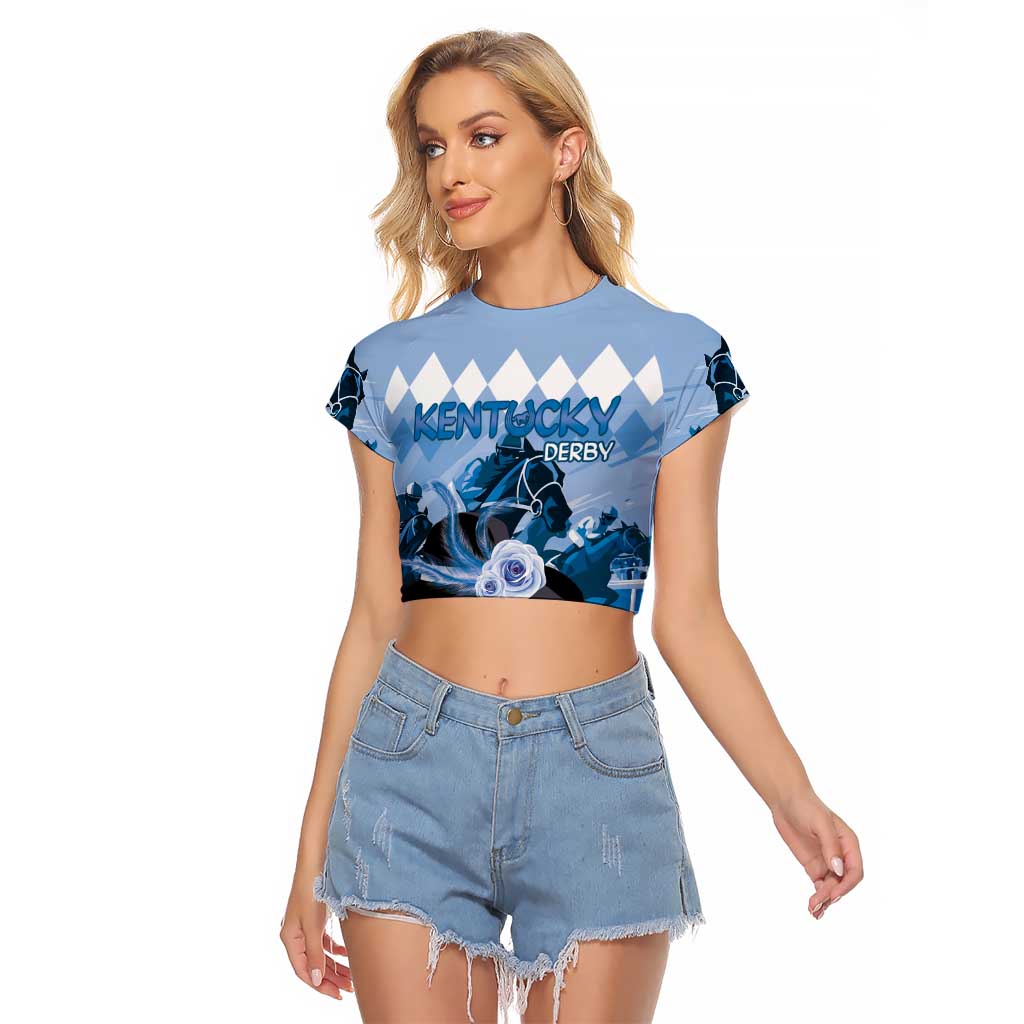 Kentucky Horse Racing Raglan Cropped T Shirt Derby Mint Julep Girl - Blue Pastel LT14