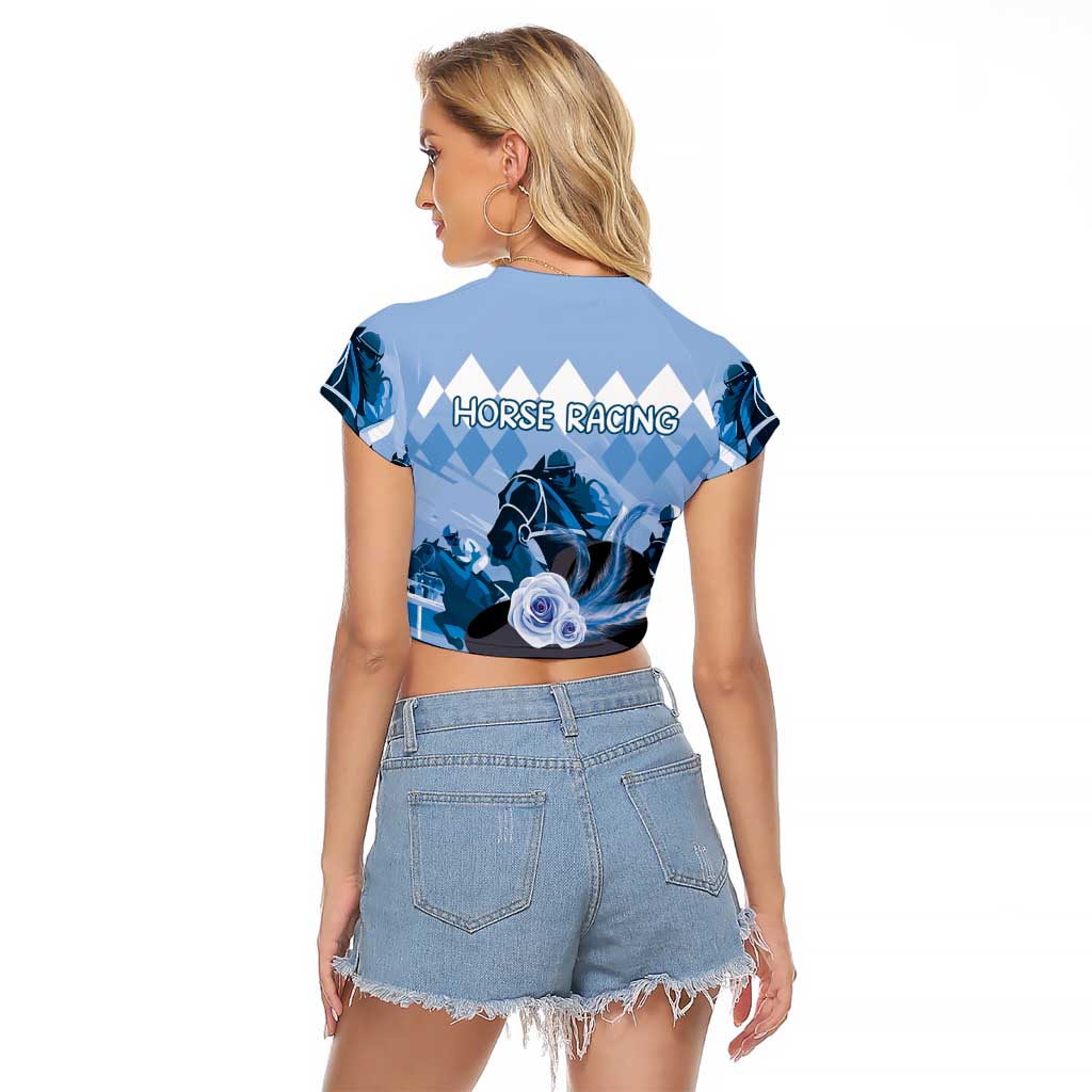 Kentucky Horse Racing Raglan Cropped T Shirt Derby Mint Julep Girl - Blue Pastel LT14