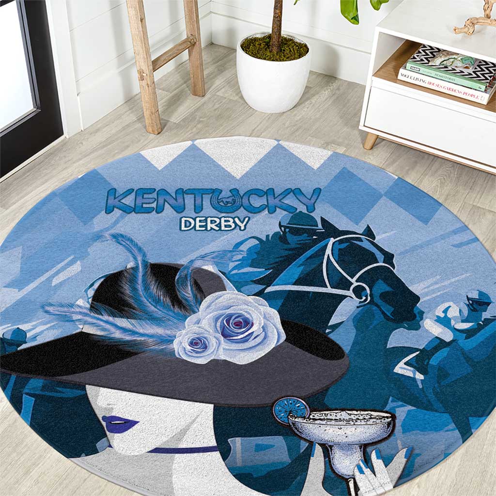 Kentucky Horse Racing Round Carpet Derby Mint Julep Girl - Blue Pastel LT14