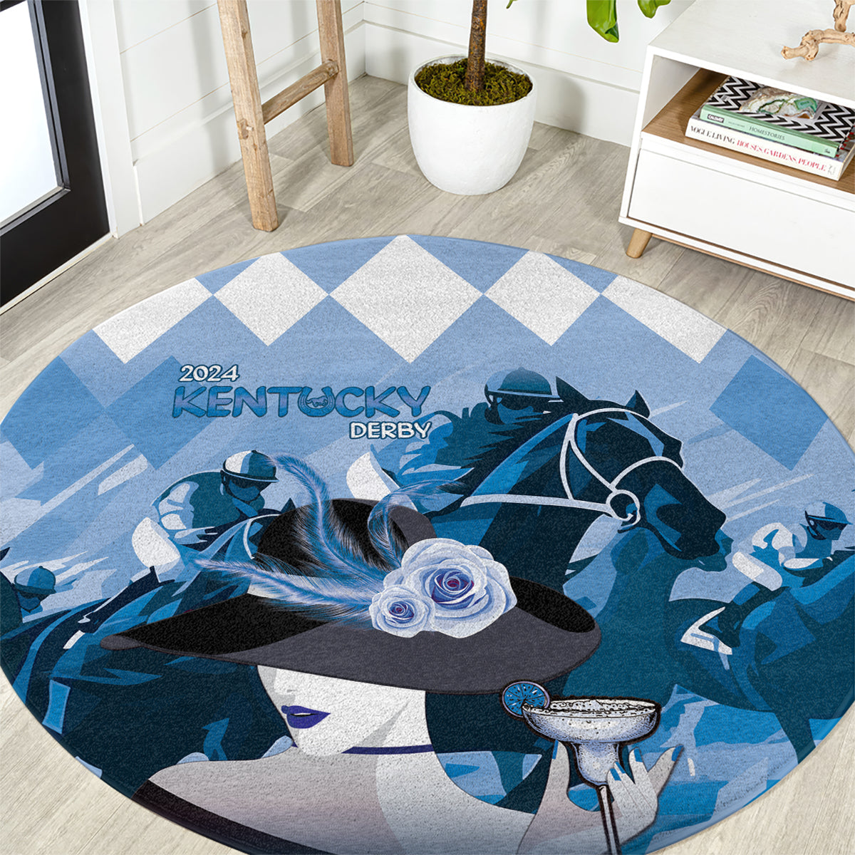 2024 Kentucky Horse Racing Round Carpet Derby Mint Julep Girl - Blue Pastel