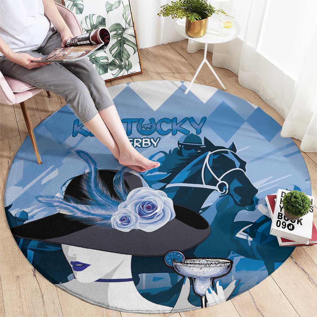 Kentucky Horse Racing Round Carpet Derby Mint Julep Girl - Blue Pastel LT14