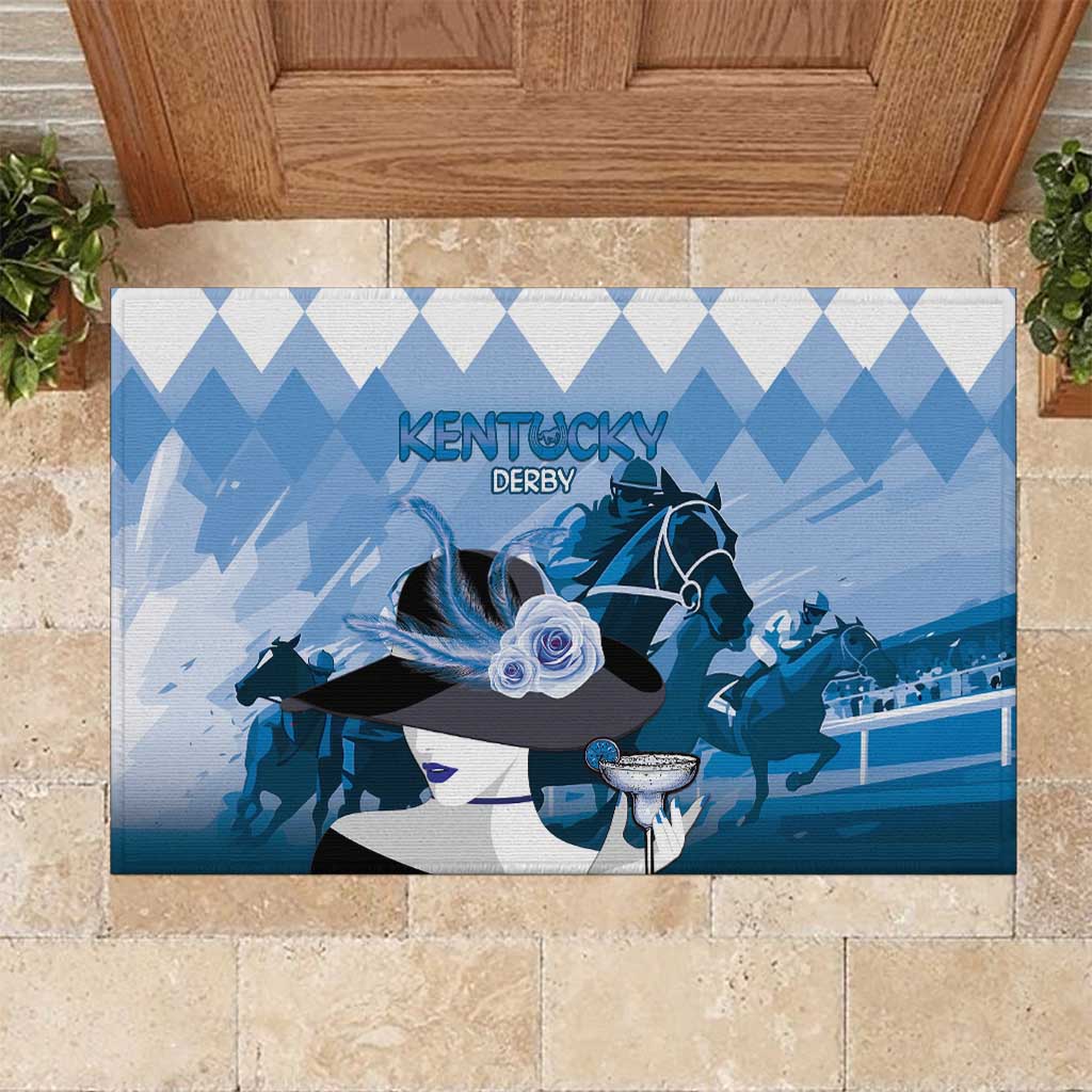 Kentucky Horse Racing Rubber Doormat Derby Mint Julep Girl - Blue Pastel LT14