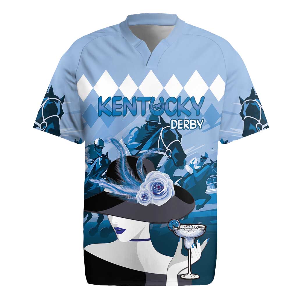 Kentucky Horse Racing Rugby Jersey Derby Mint Julep Girl - Blue Pastel LT14