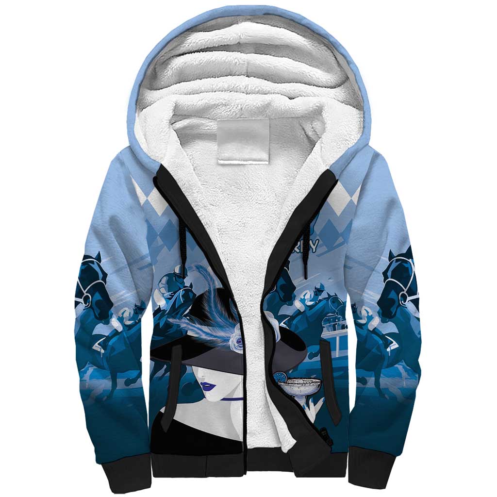 Kentucky Horse Racing Sherpa Hoodie Derby Mint Julep Girl - Blue Pastel LT14