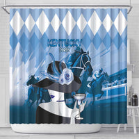 Kentucky Horse Racing Shower Curtain Derby Mint Julep Girl - Blue Pastel LT14