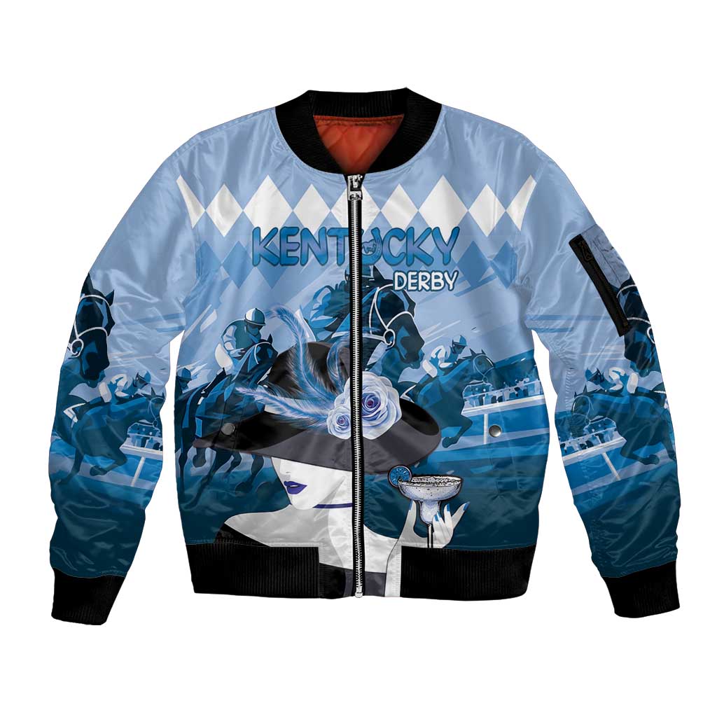 Kentucky Horse Racing Sleeve Zip Bomber Jacket Derby Mint Julep Girl - Blue Pastel LT14