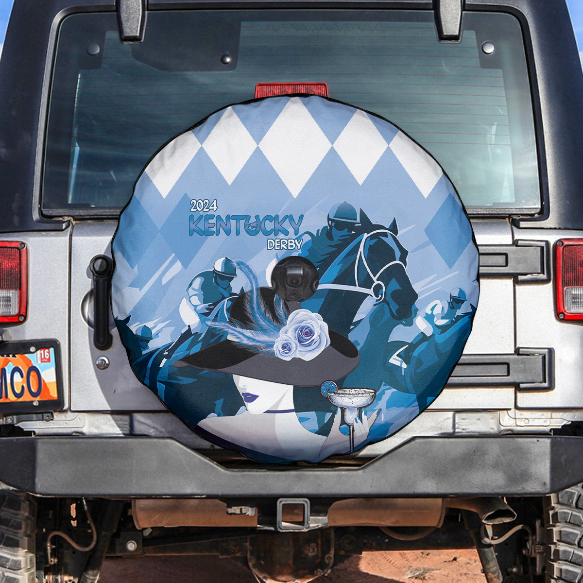 2024 Kentucky Horse Racing Spare Tire Cover Derby Mint Julep Girl - Blue Pastel