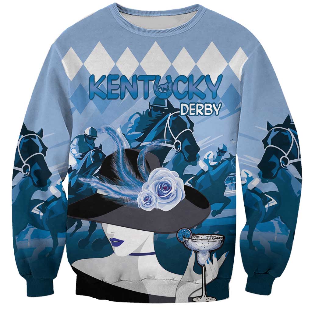 Kentucky Horse Racing Sweatshirt Derby Mint Julep Girl - Blue Pastel LT14