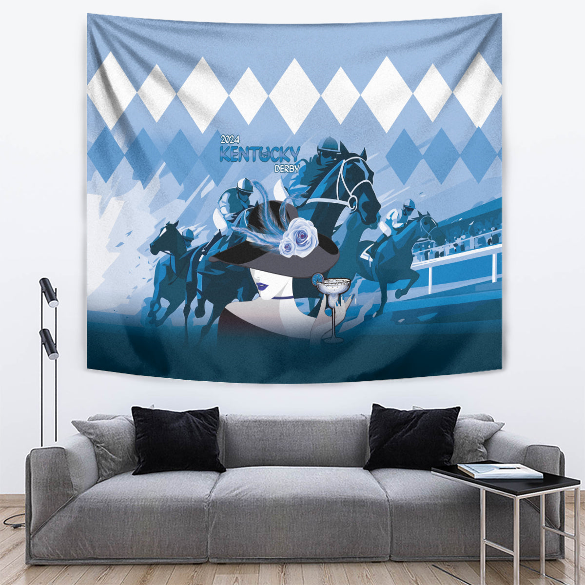 2024 Kentucky Horse Racing Tapestry Derby Mint Julep Girl - Blue Pastel