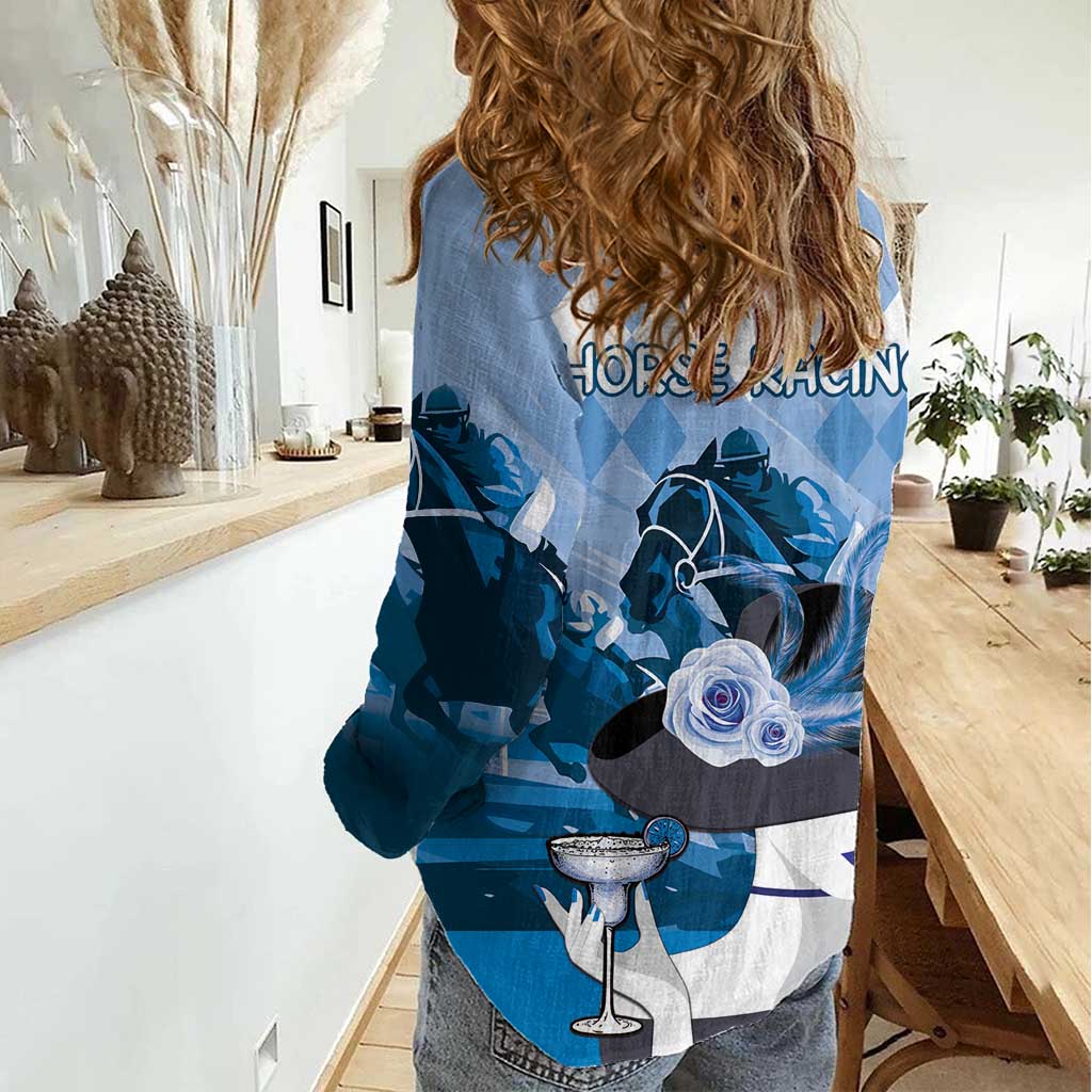 Kentucky Horse Racing Women Casual Shirt Derby Mint Julep Girl - Blue Pastel LT14