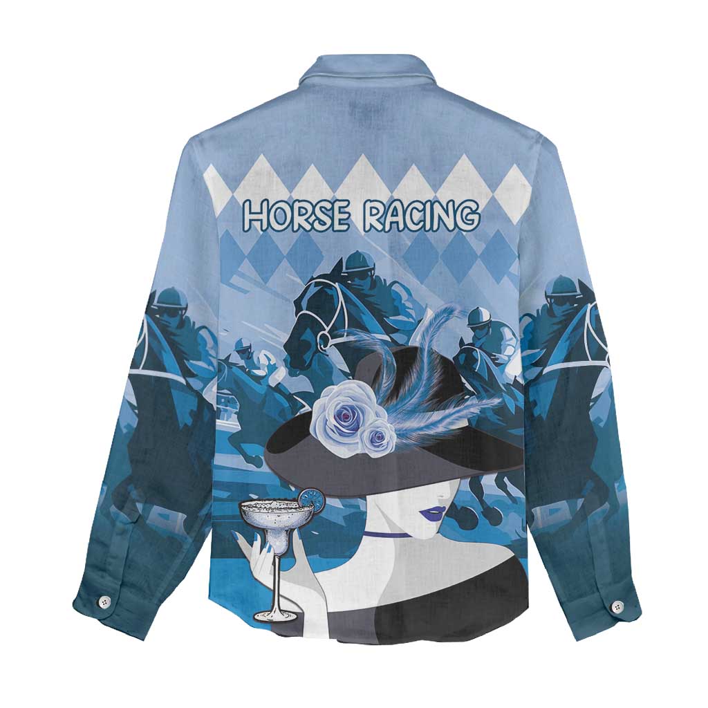 Kentucky Horse Racing Women Casual Shirt Derby Mint Julep Girl - Blue Pastel LT14