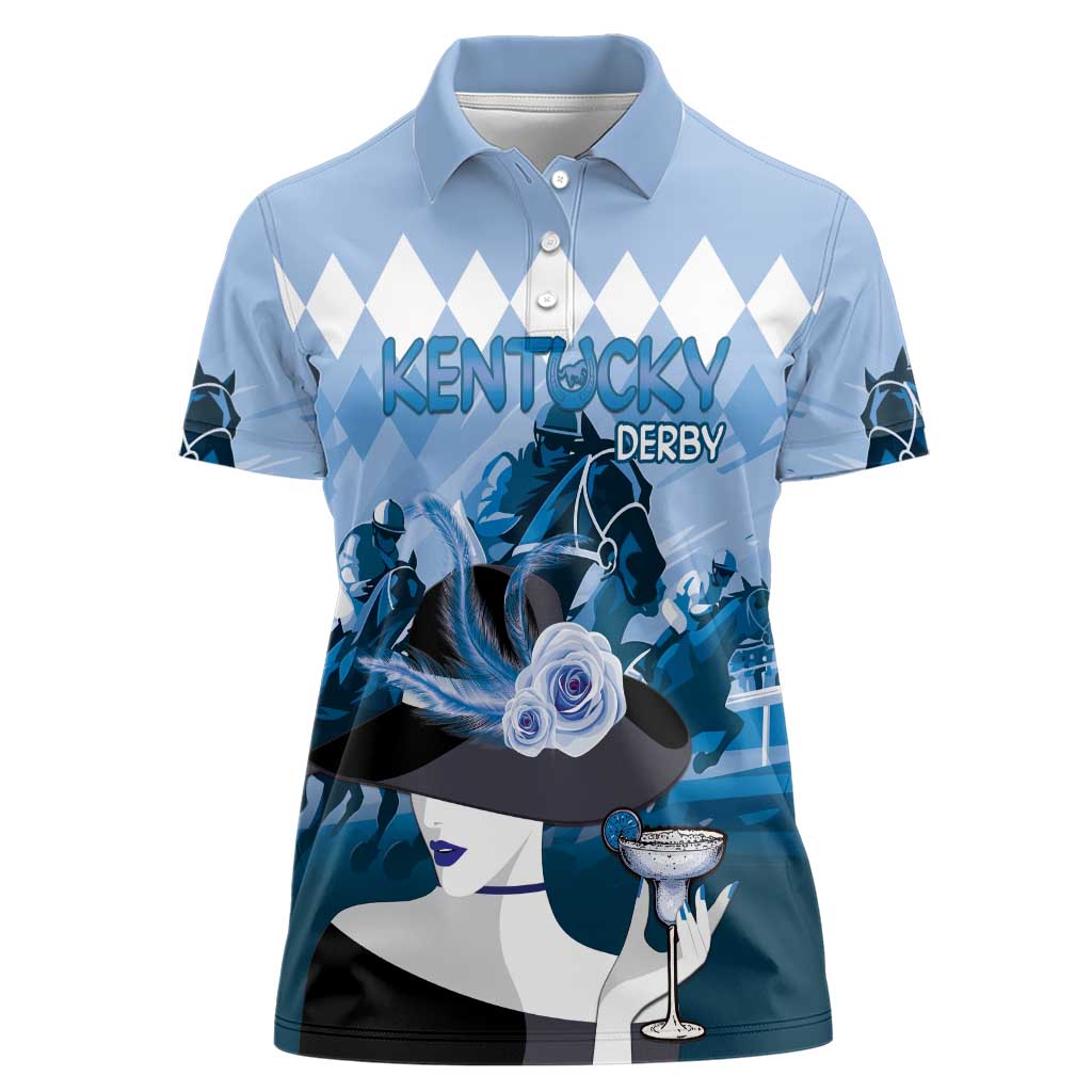 Kentucky Horse Racing Women Polo Shirt Derby Mint Julep Girl - Blue Pastel LT14