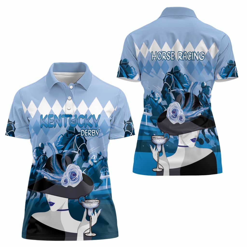 Kentucky Horse Racing Women Polo Shirt Derby Mint Julep Girl - Blue Pastel LT14