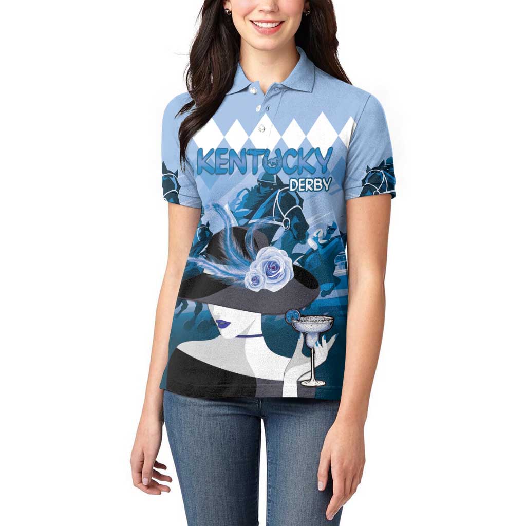 Kentucky Horse Racing Women Polo Shirt Derby Mint Julep Girl - Blue Pastel LT14