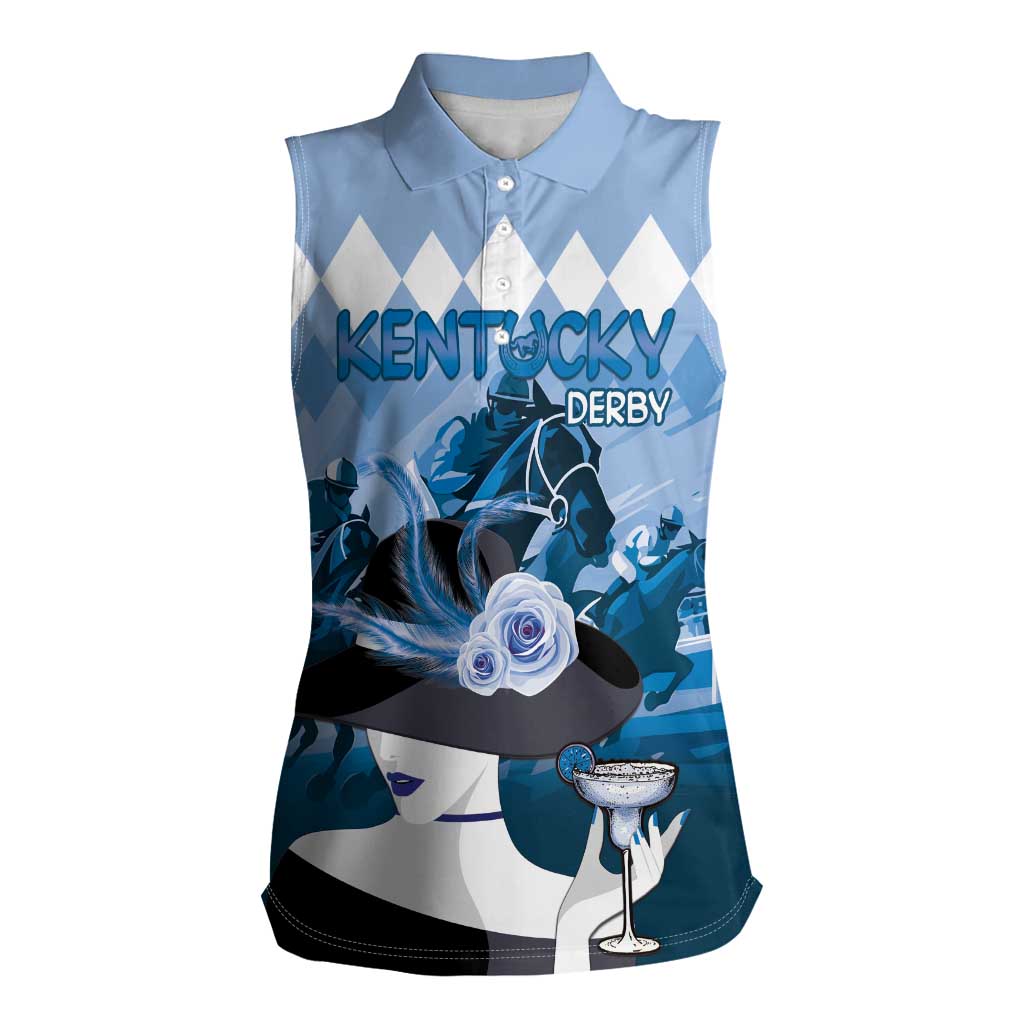 Kentucky Horse Racing Women Sleeveless Polo Shirt Derby Mint Julep Girl - Blue Pastel LT14